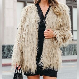 Shaggy fur oversized Faux shearling longline coat jacket size large